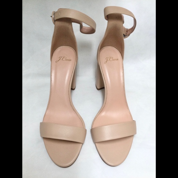 J.Crew Stella Beige Stone Leather Block Heels Ankle strap Sandals High Heel Pump - Picture 9 of 13